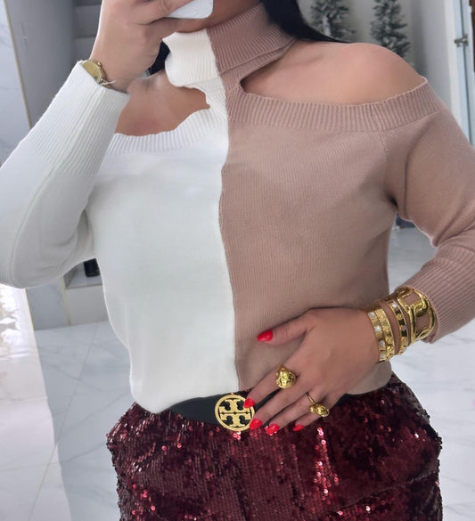 Sweater white & beige