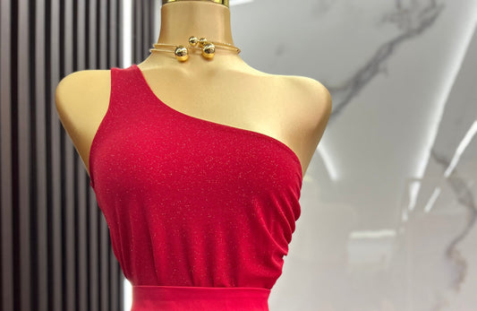 Red One shoulder Top