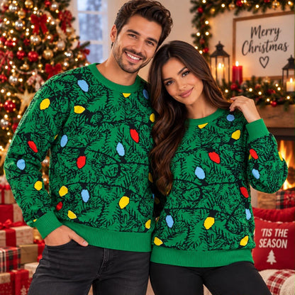 Ugly sweater verde bombillas de navidad