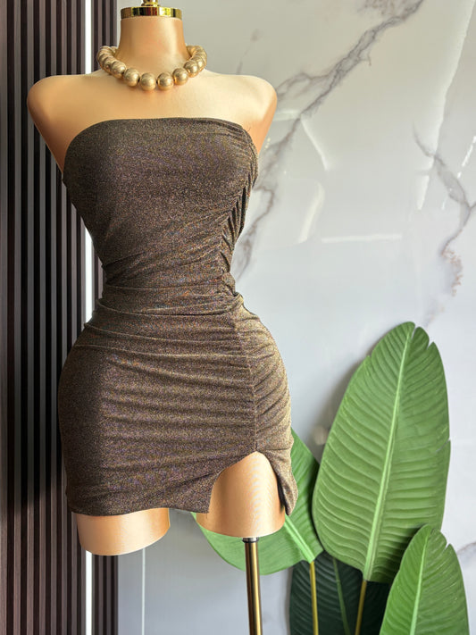 Gold strapless Dress