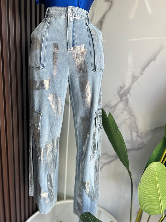 Metallic Cargo Jeans
